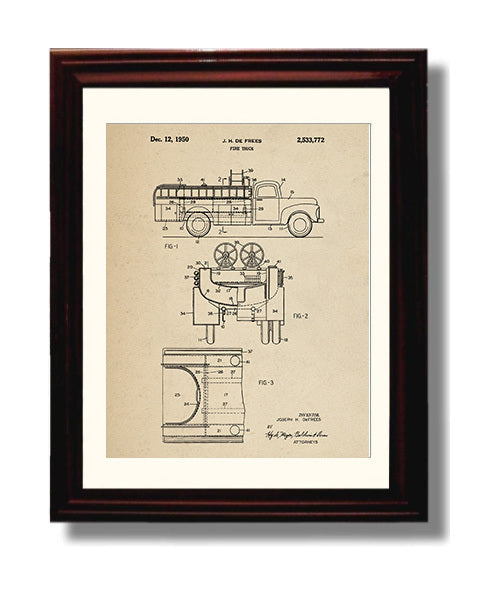 Patent Print - Fire Truck - J. H. De Frees - 1950 - Patent 2533772 Patent Wall Art