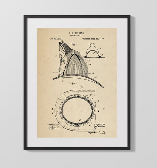 Firemans Hat - 1889 Patent - 16x20 Gallery Frame