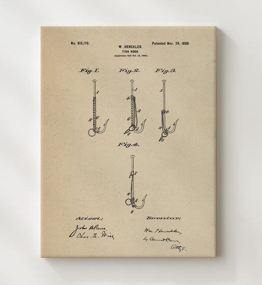 Fish Hook 1898 patent print wall art 8x10 Canvas