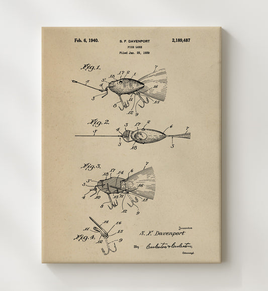 Fish Lure 1940 patent print wall art 8x10 Canvas