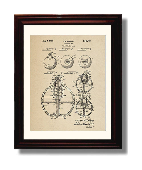 Patent Print - Fishing Float - F A Lambach - 1964 - Patent 3142930 Patent Wall Art