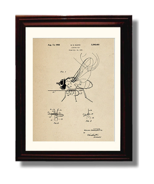 Patent Print - Fishing Fly - William Donald Kuntz - 1968 - Patent 3396485 Patent Wall Art