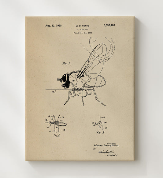 Fishing Fly 1968 patent print wall art 8x10 Canvas