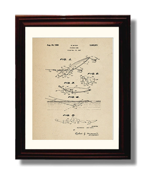 Patent Print - Fishing Lure - Raymon Mcvay - 1969 - Patent 3462871 Patent Wall Art