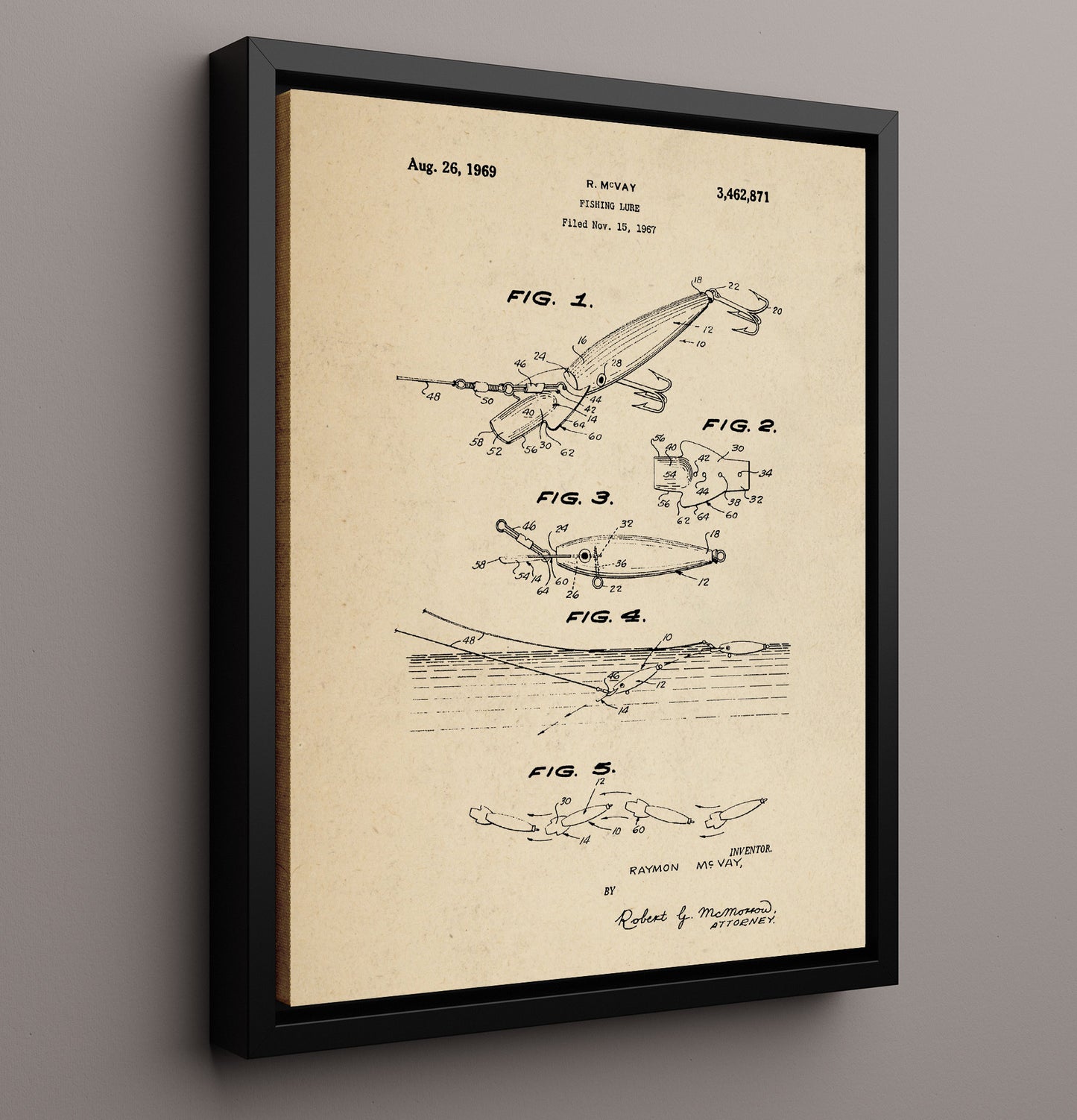 Patent Print - Fishing Lure - Raymon Mcvay - 1969 - Patent 3462871 Patent Wall Art