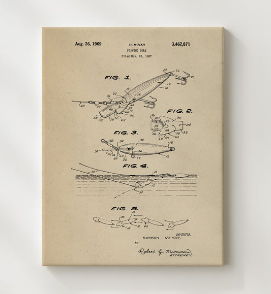 Fishing Lure 1969 patent print wall art 8x10 Canvas