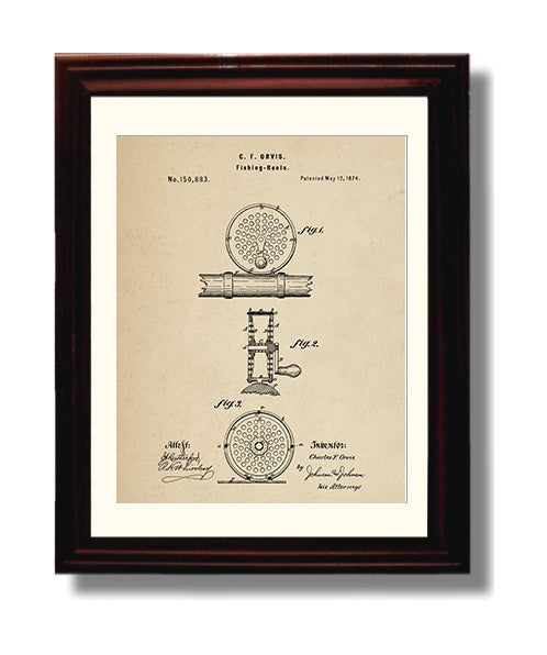 Patent Print - Fishing Reel - Charles F. Orvis - 1874 - Patent 150883 Patent Wall Art