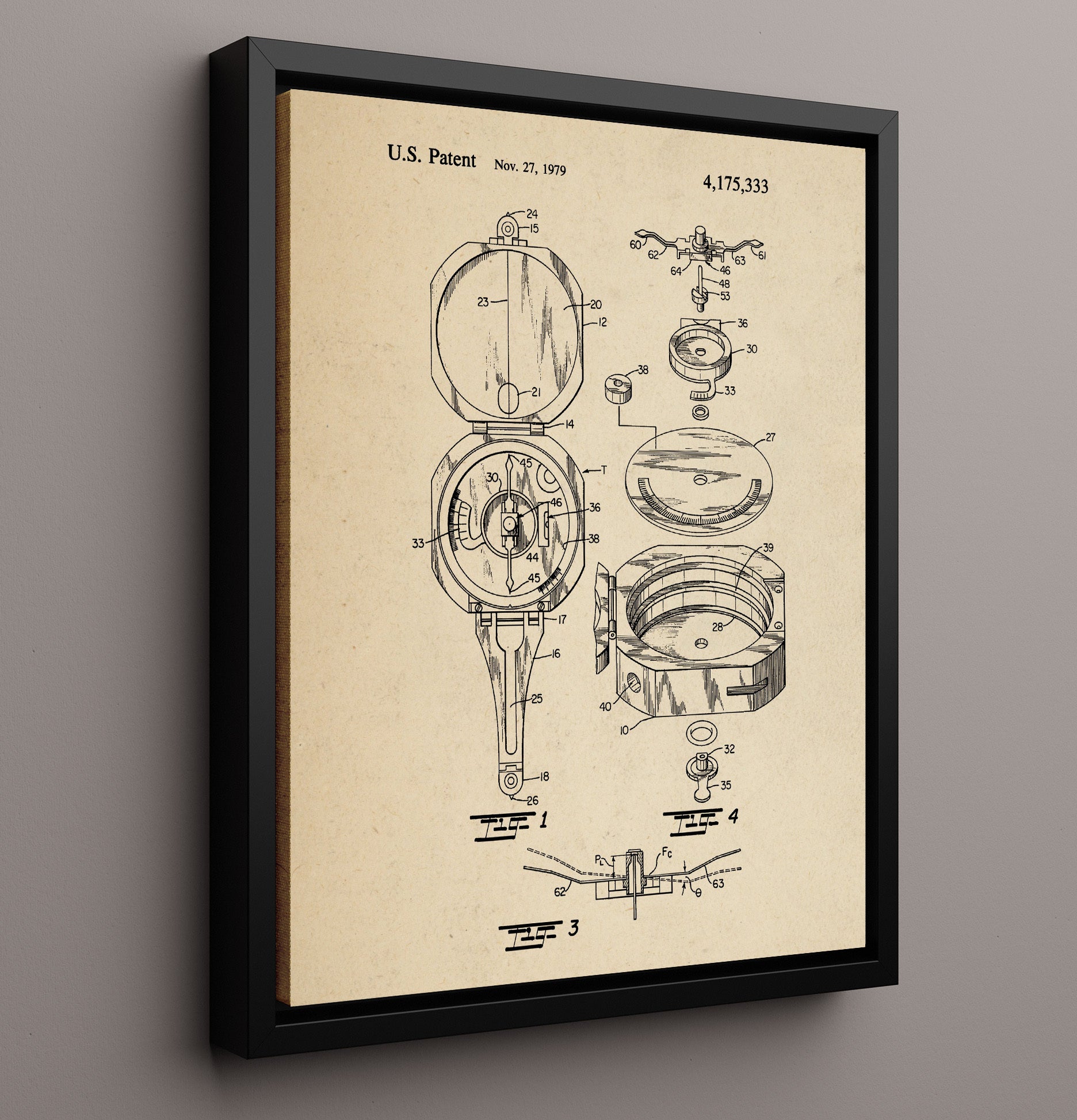 Patent Print - Fishing Reel - Unknown Inventor - 1979 - Patent 4175333 Patent Wall Art