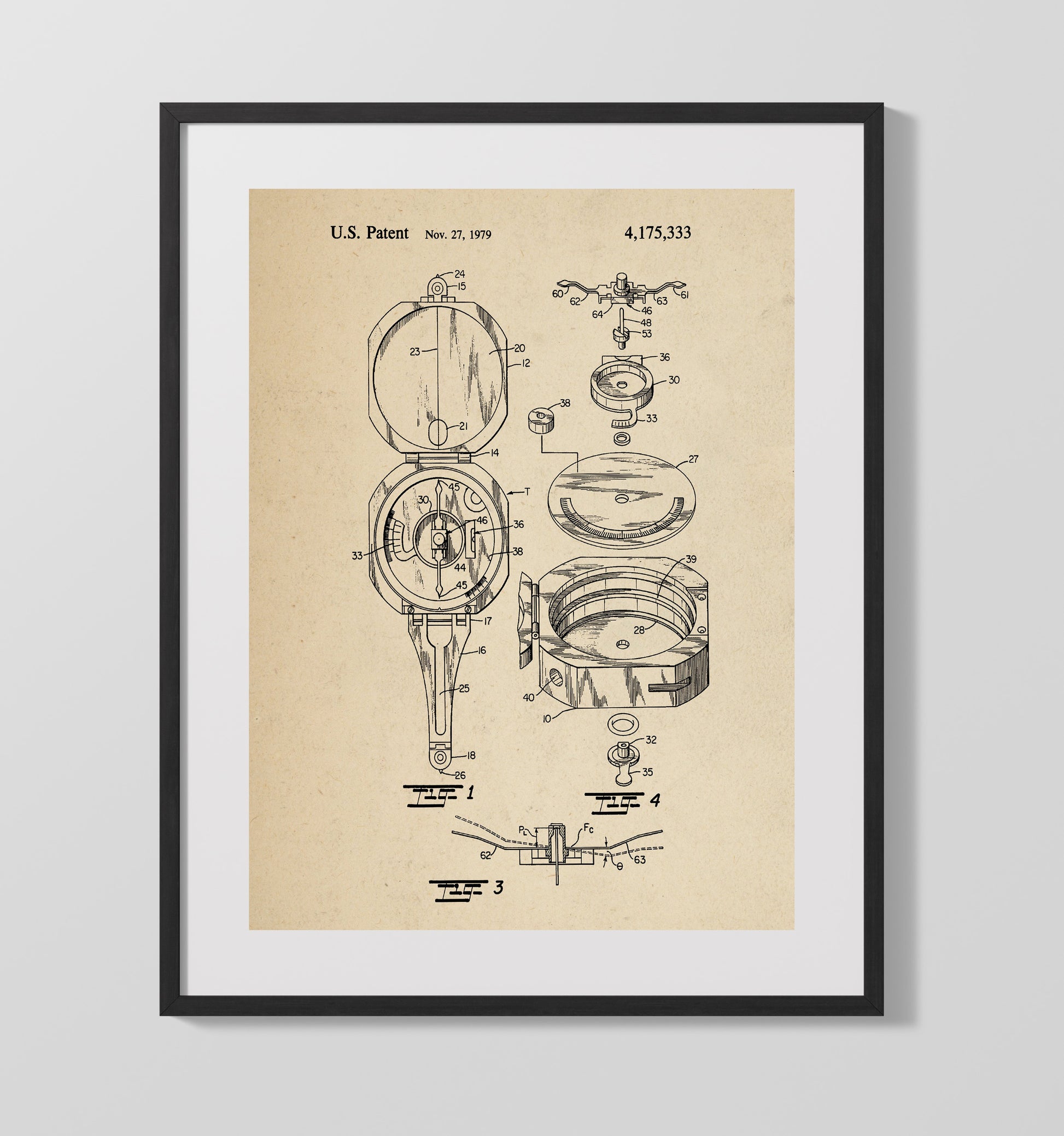 Patent Print - Fishing Reel - Unknown Inventor - 1979 - Patent 4175333 Patent Wall Art