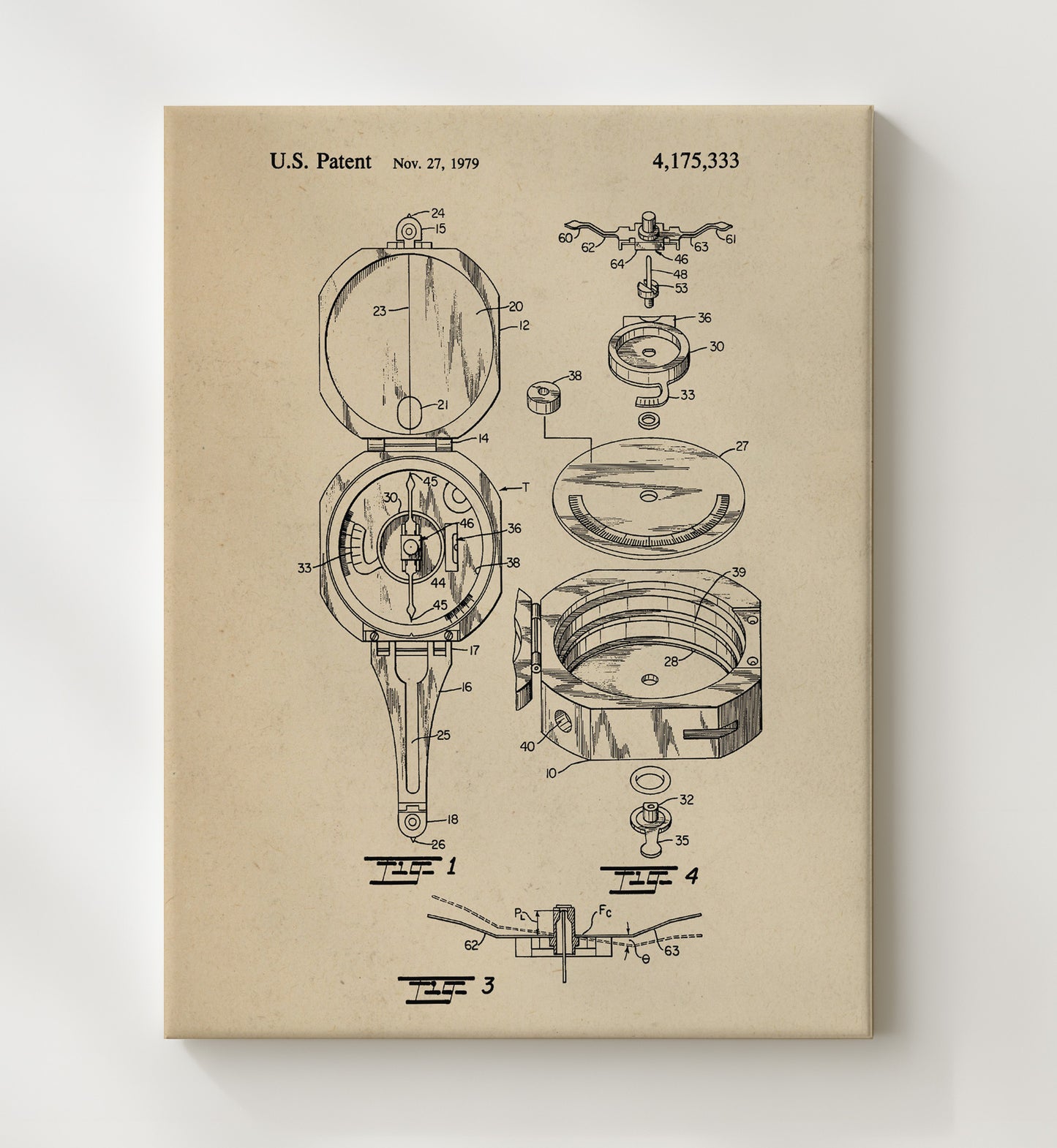 Patent Print - Fishing Reel - Unknown Inventor - 1979 - Patent 4175333 Patent Wall Art