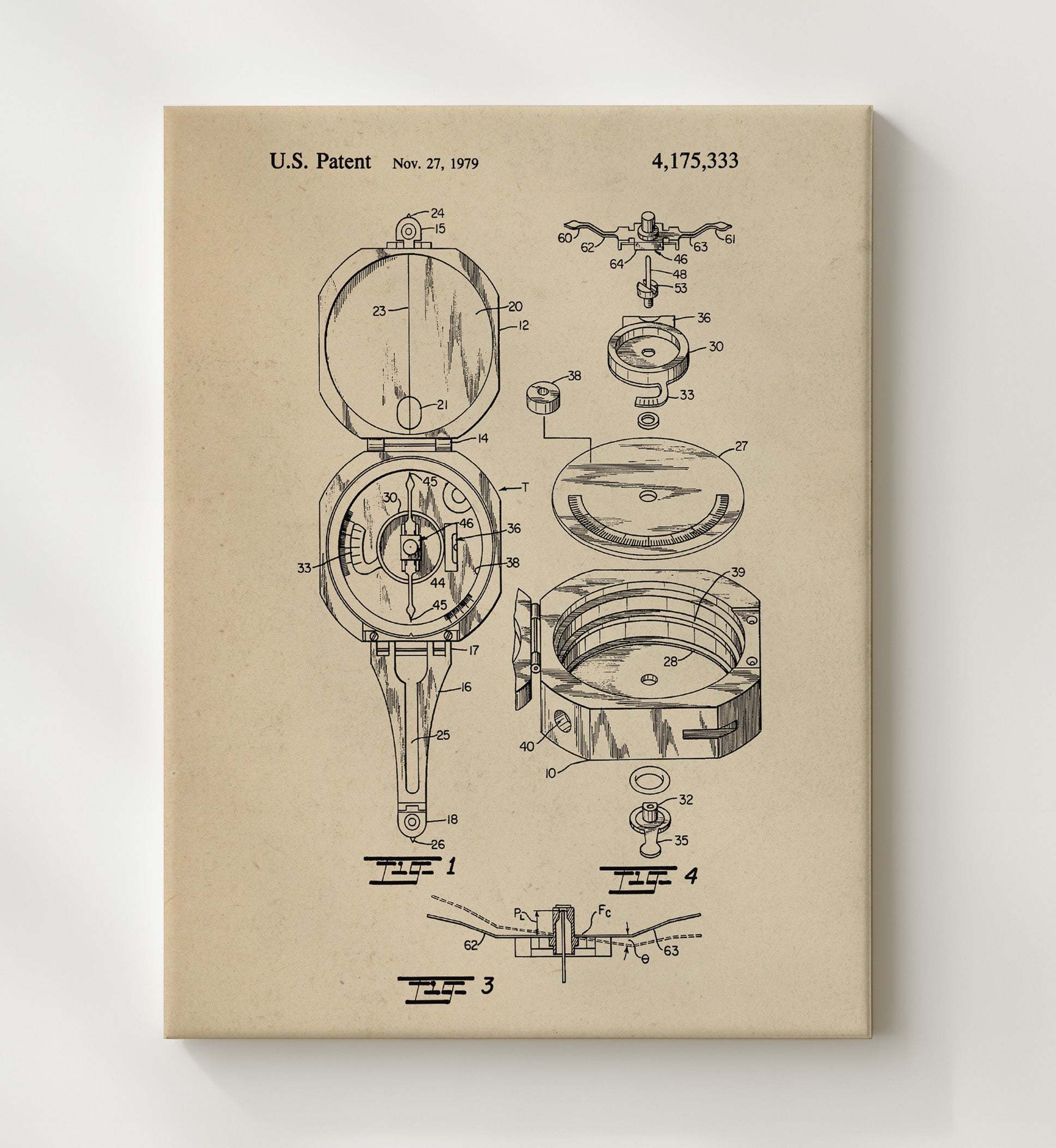 Patent Print - Fishing Reel - Unknown Inventor - 1979 - Patent 4175333 Patent Wall Art