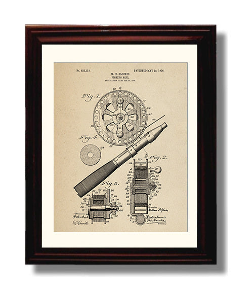 Patent Print - Fishing Reel - W. H. Glocker - 1906 - Patent 822113 Patent Wall Art