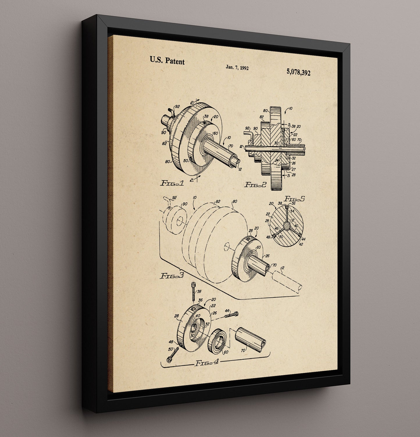 Patent Print - Fishing Reel Assembly - Unknown Inventor - 1992 - Patent 5078392 Patent Wall Art