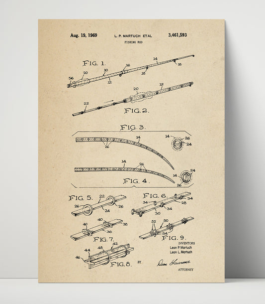 Fishing Rod - 1969 Patent - 16x20 Unframed Print