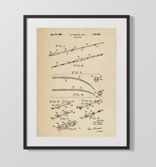Fishing Rod - 1969 Patent - 16x20 Gallery Frame