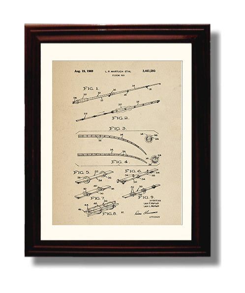 Patent Print - Fishing Rod - Leon P. Martuch And Leon L. Martuch - 1969 - Patent 3461593 Patent Wall Art
