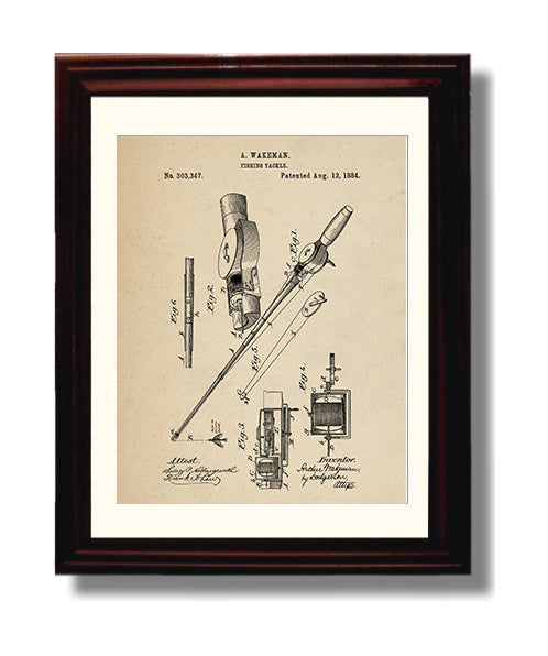 Patent Print - Fishing Tackle - A. Wakeman - 1884 - Patent 303347 Patent Wall Art