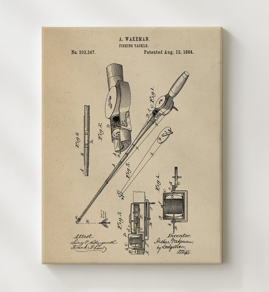 Fishing Tackle 1884 patent print wall art 8x10 Canvas