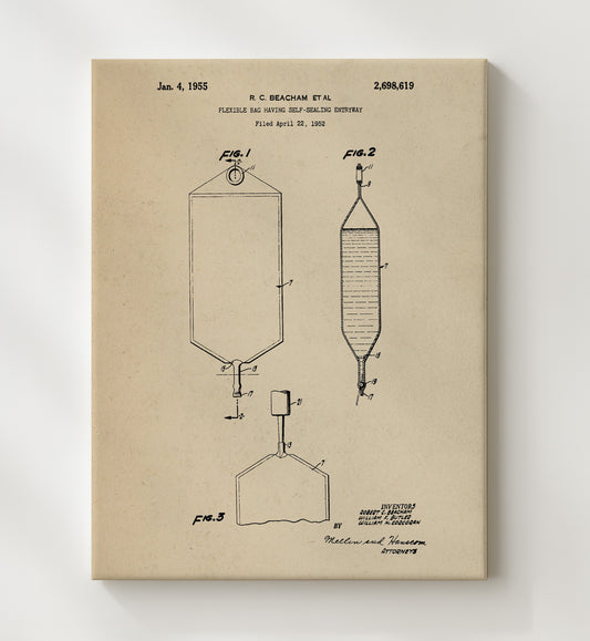 Flexible Bag Having Self-Sealing Entryway 1955 patent print wall art 8x10 Canvas