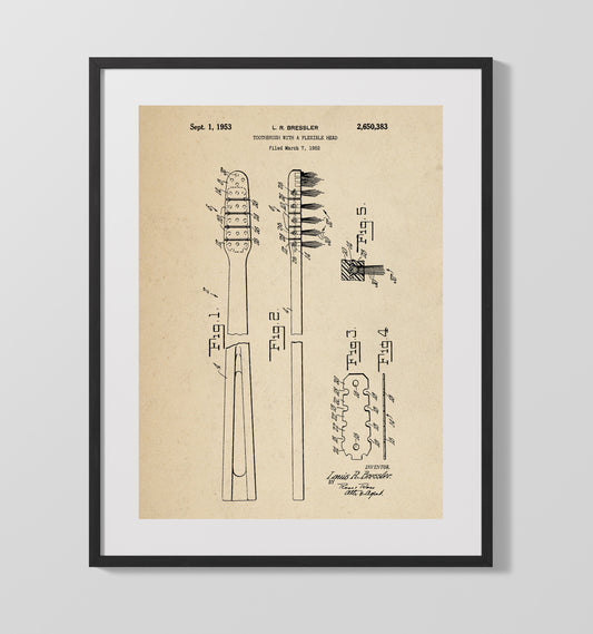 Flexible Head Toothbrush - 1953 Patent - 16x20 Gallery Frame