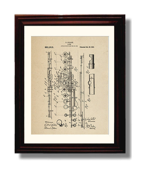 Patent Print - Flute - D. Julliot - 1908 - Patent 901913 Patent Wall Art