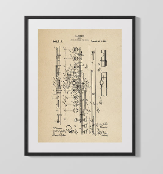 Flute - 1908 Patent - 16x20 Gallery Frame