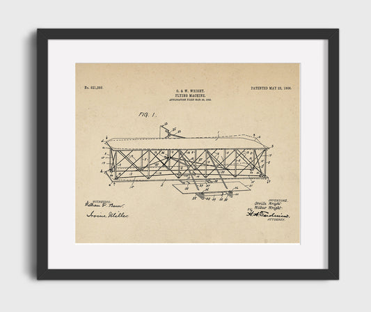 Flying Machine - 1906 Patent - 16x20 Gallery Frame