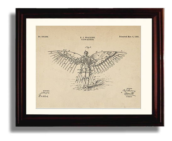 Patent Print - Flying Machine - R J Spalding - 1889 - Patent 398984 - Landscape Patent Wall Art