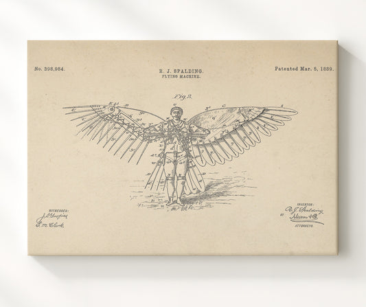 Flying Machine 1889 patent print wall art 8x10 Canvas
