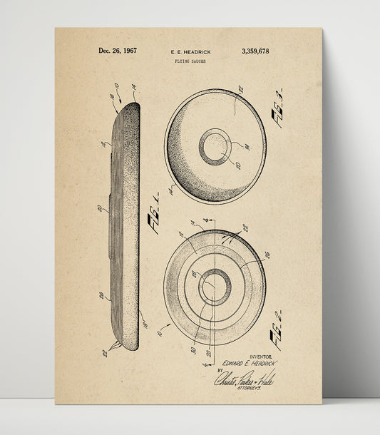 Flying Saucer Frisbee - 1967 Patent - 16x20 Unframed Print