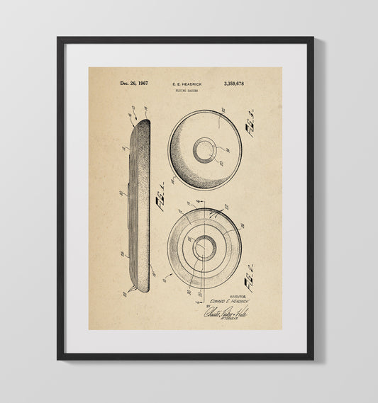 Flying Saucer Frisbee - 1967 Patent - 16x20 Gallery Frame