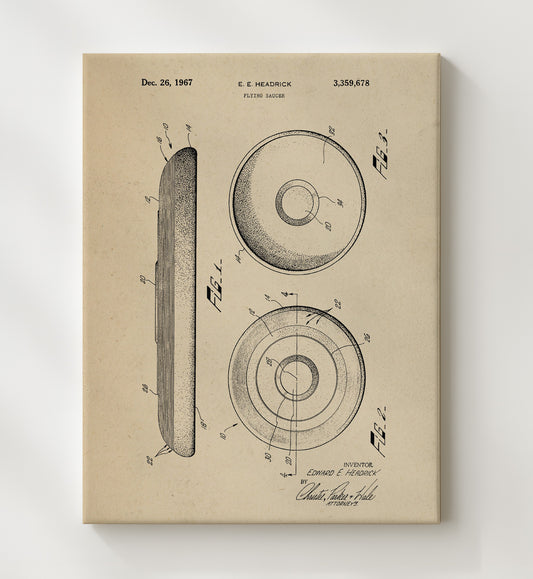 Flying Saucer Frisbee 1967 patent print wall art 8x10 Canvas