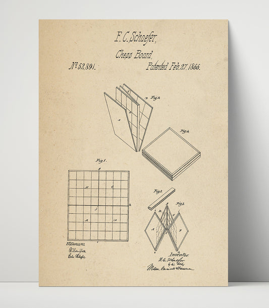 Folding Chess Board - 1866 Patent - 16x20 Unframed Print