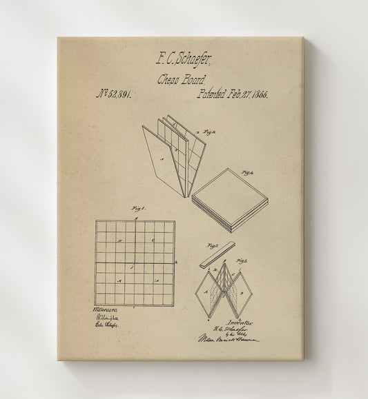 Folding Chess Board 1866 patent print wall art 8x10 Canvas
