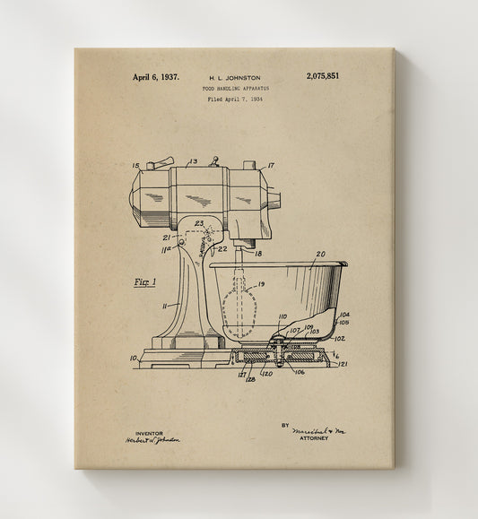 Food Handling Apparatus 1937 patent print wall art 8x10 Canvas