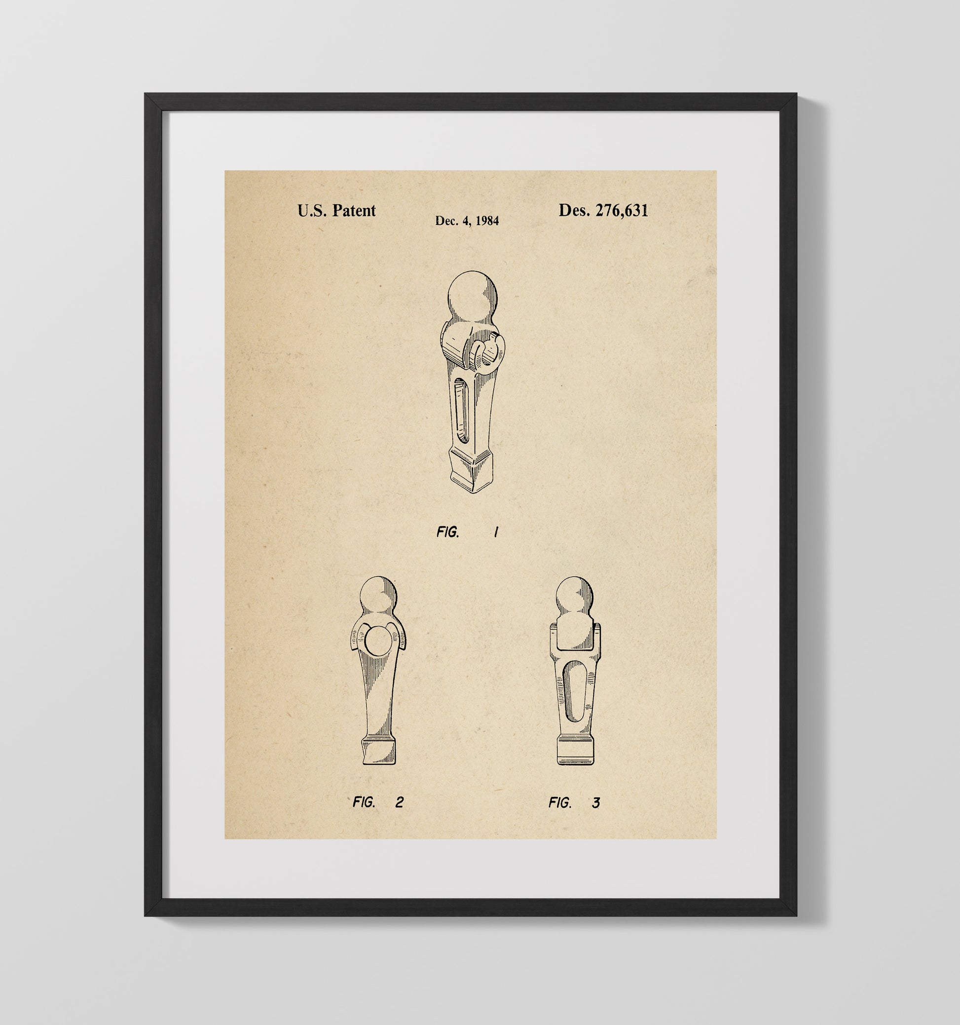 Patent Print - Foosball Player Figure - Unknown Inventor - 1984 - Patent D276631 Patent Wall Art