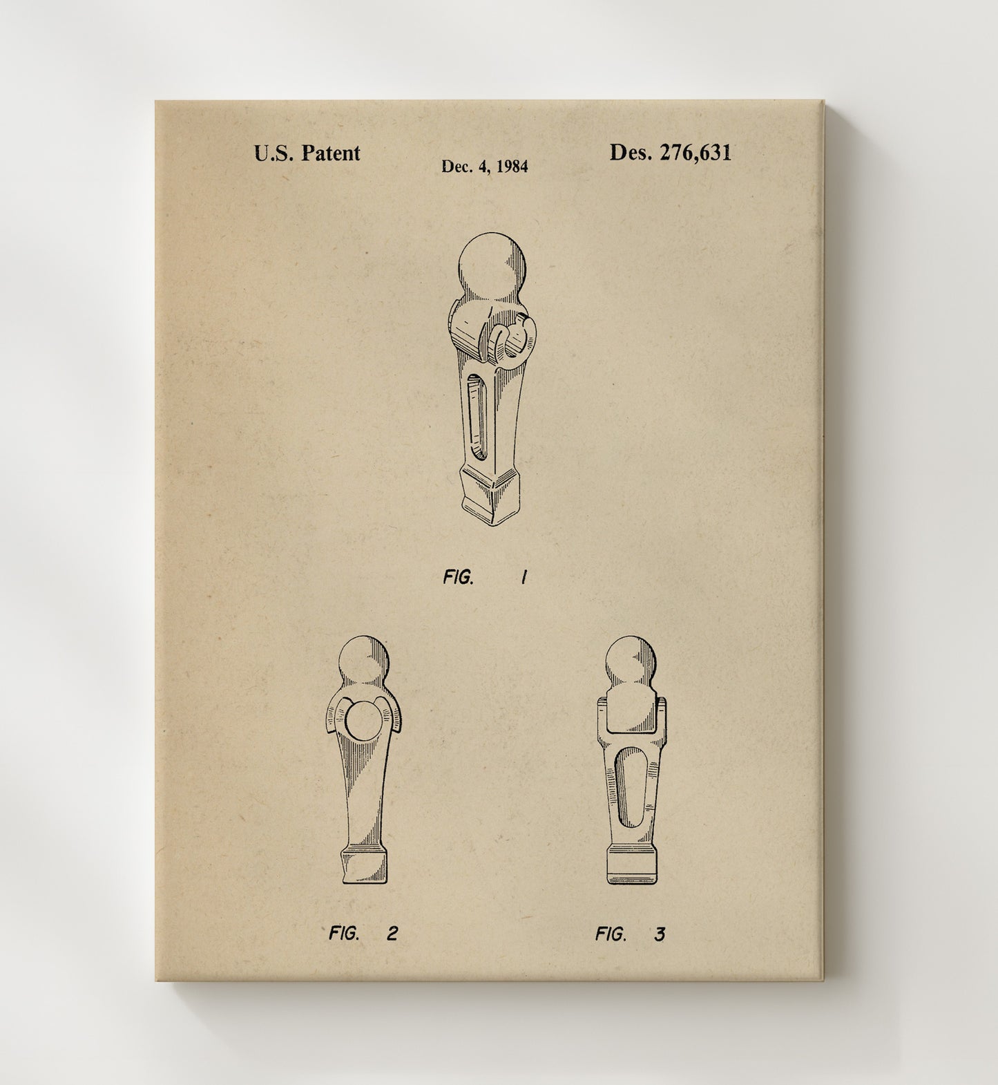 Patent Print - Foosball Player Figure - Unknown Inventor - 1984 - Patent D276631 Patent Wall Art