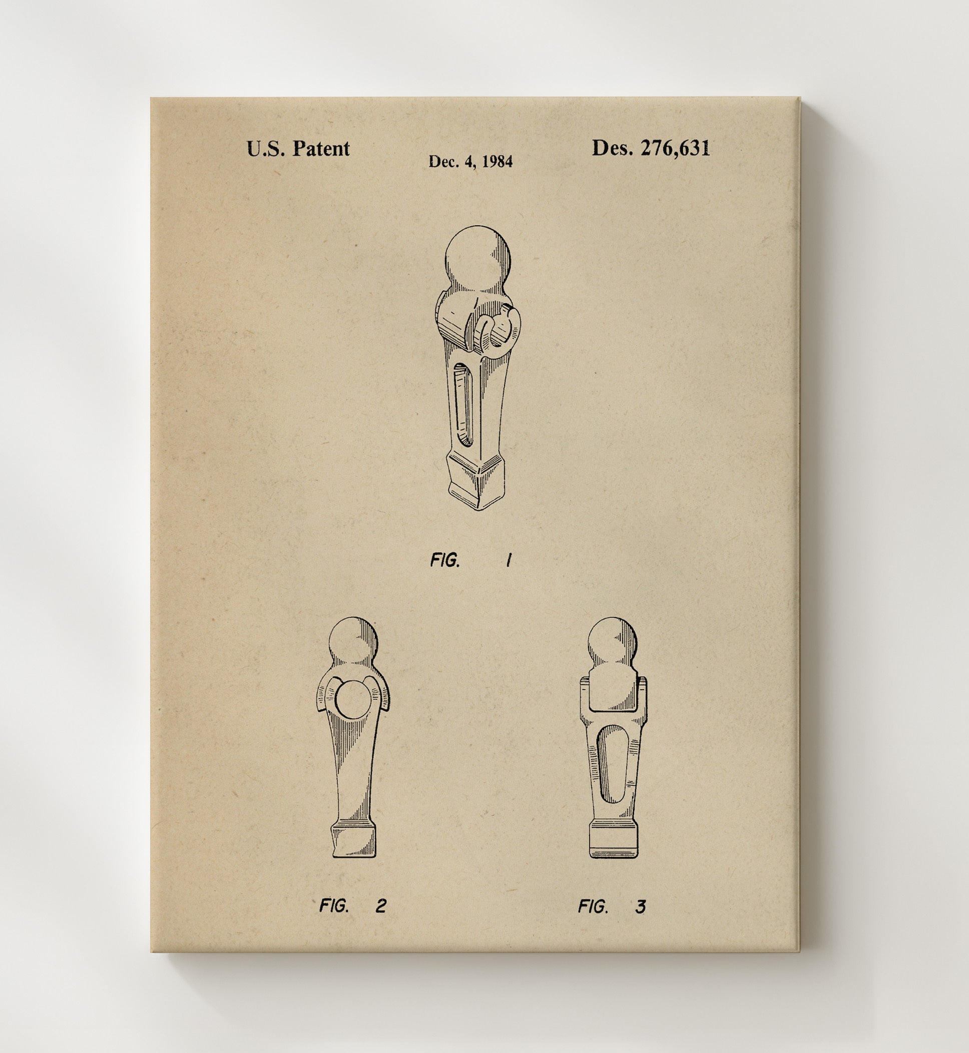Patent Print - Foosball Player Figure - Unknown Inventor - 1984 - Patent D276631 Patent Wall Art