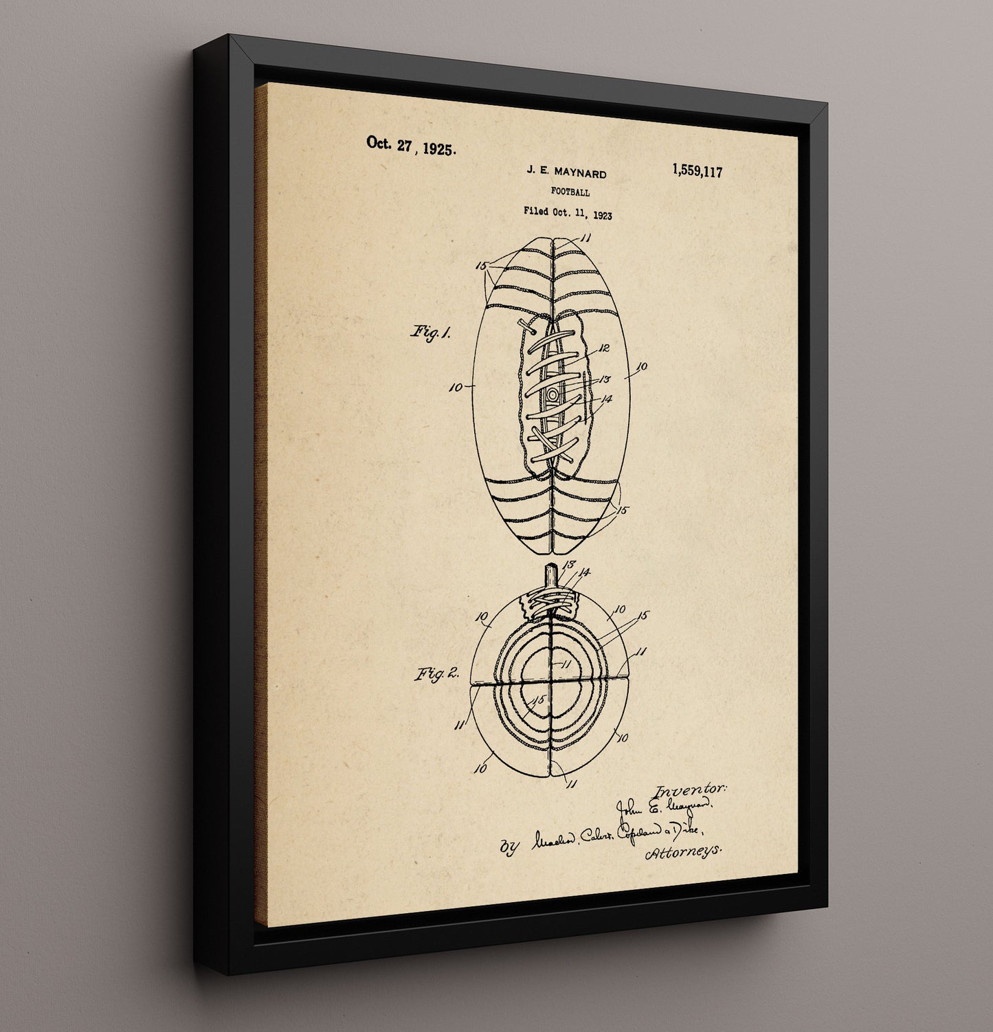 Patent Print - Football - J E Maynard - 1925 - Patent 1559117 Patent Wall Art
