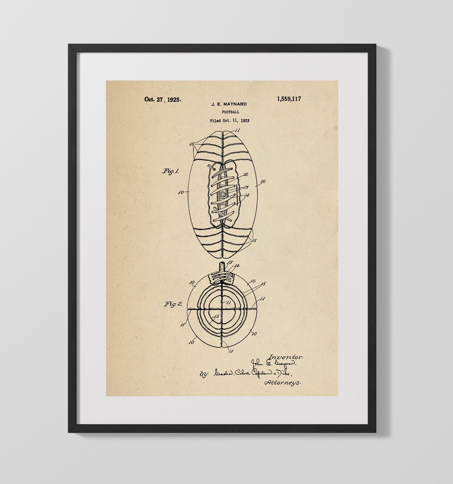 Patent Print - Football - J E Maynard - 1925 - Patent 1559117 Patent Wall Art