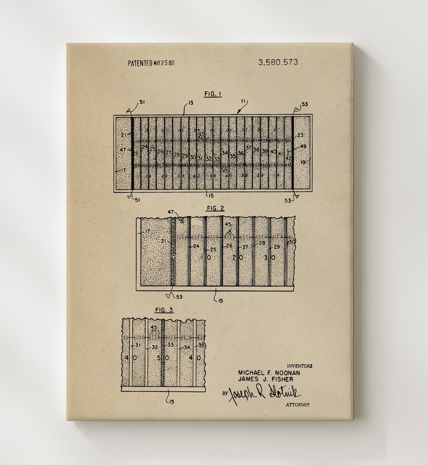 Patent Print - Football Field Game Board - Michael F Noonan - 1971 - Patent 3580573 Patent Wall Art