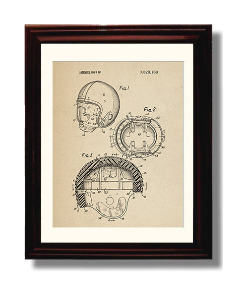 Patent Print - Football Helmet - Unknown Inventor - 1974 - Patent 3820163 Patent Wall Art