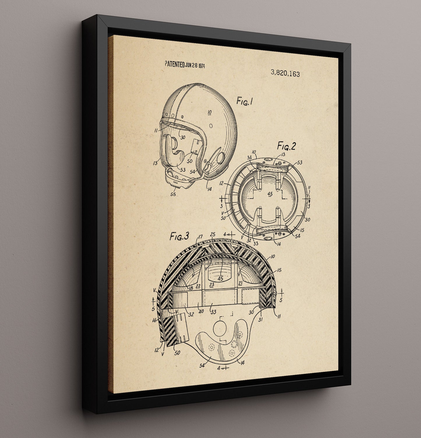 Patent Print - Football Helmet - Unknown Inventor - 1974 - Patent 3820163 Patent Wall Art