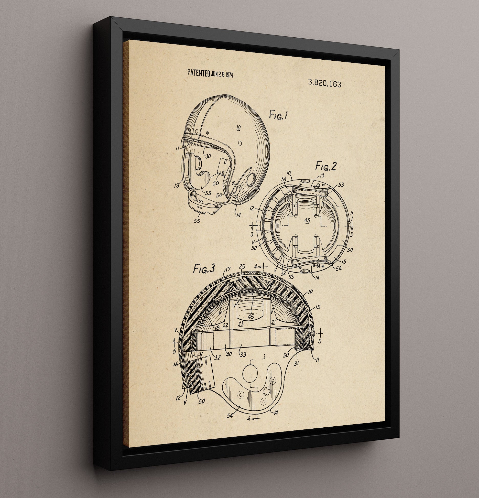 Patent Print - Football Helmet - Unknown Inventor - 1974 - Patent 3820163 Patent Wall Art
