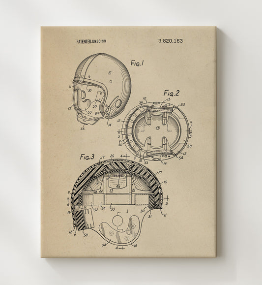 Football Helmet 1974 patent print wall art 8x10 Canvas