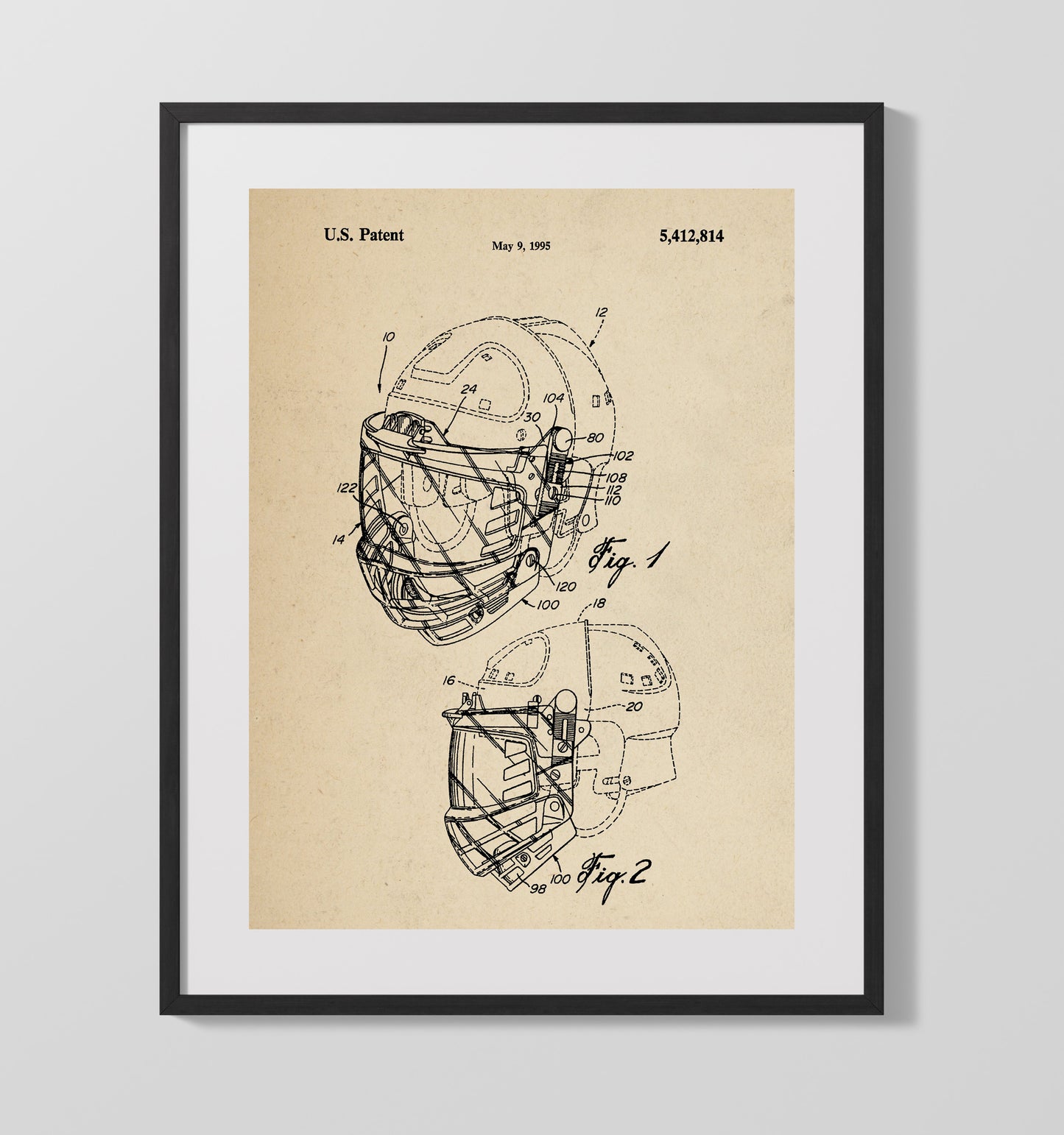 Patent Print - Football Helmet Face Mask - Unknown Inventor - 1995 - Patent 5412814 Patent Wall Art