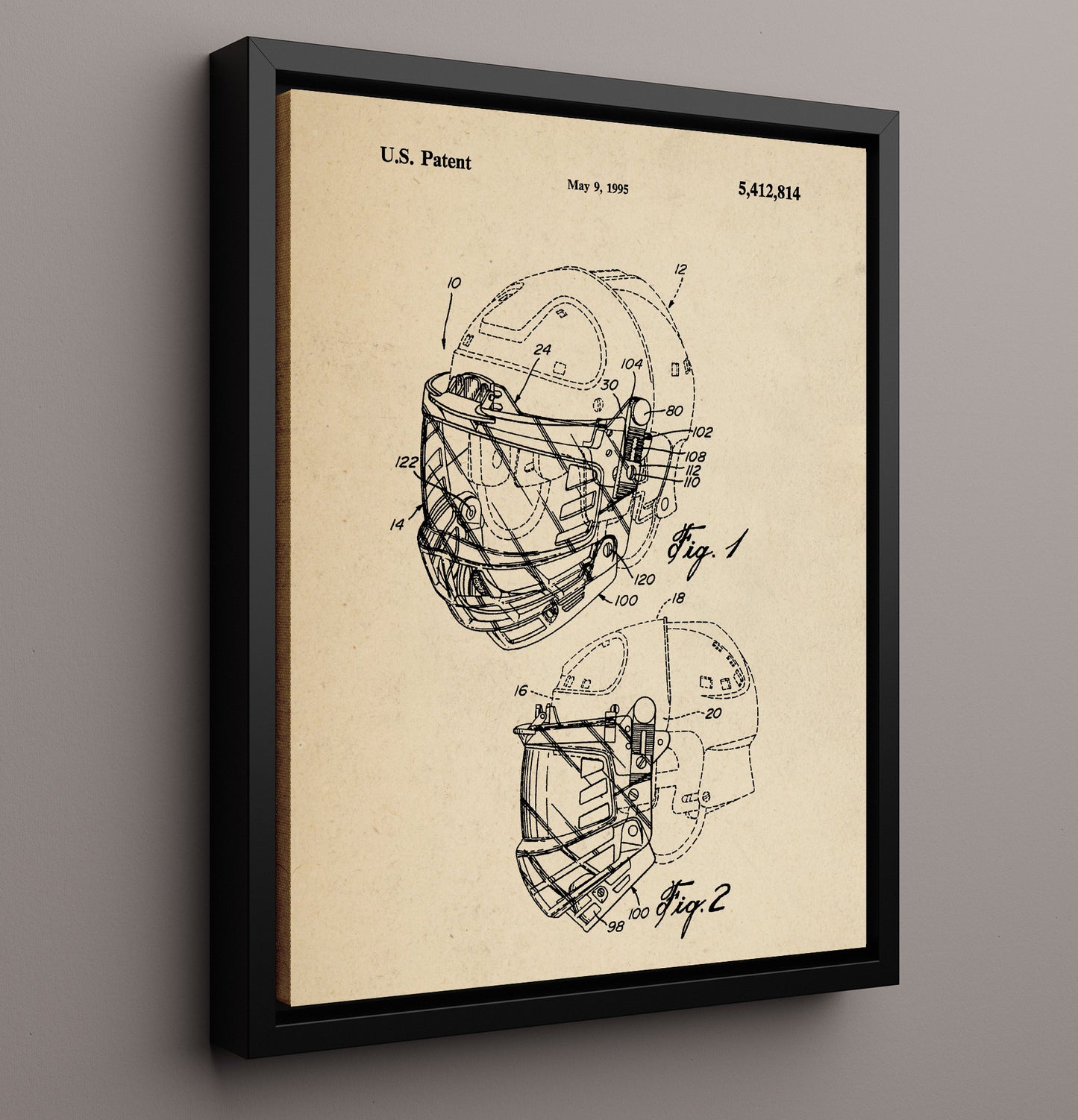 Patent Print - Football Helmet Face Mask - Unknown Inventor - 1995 - Patent 5412814 Patent Wall Art