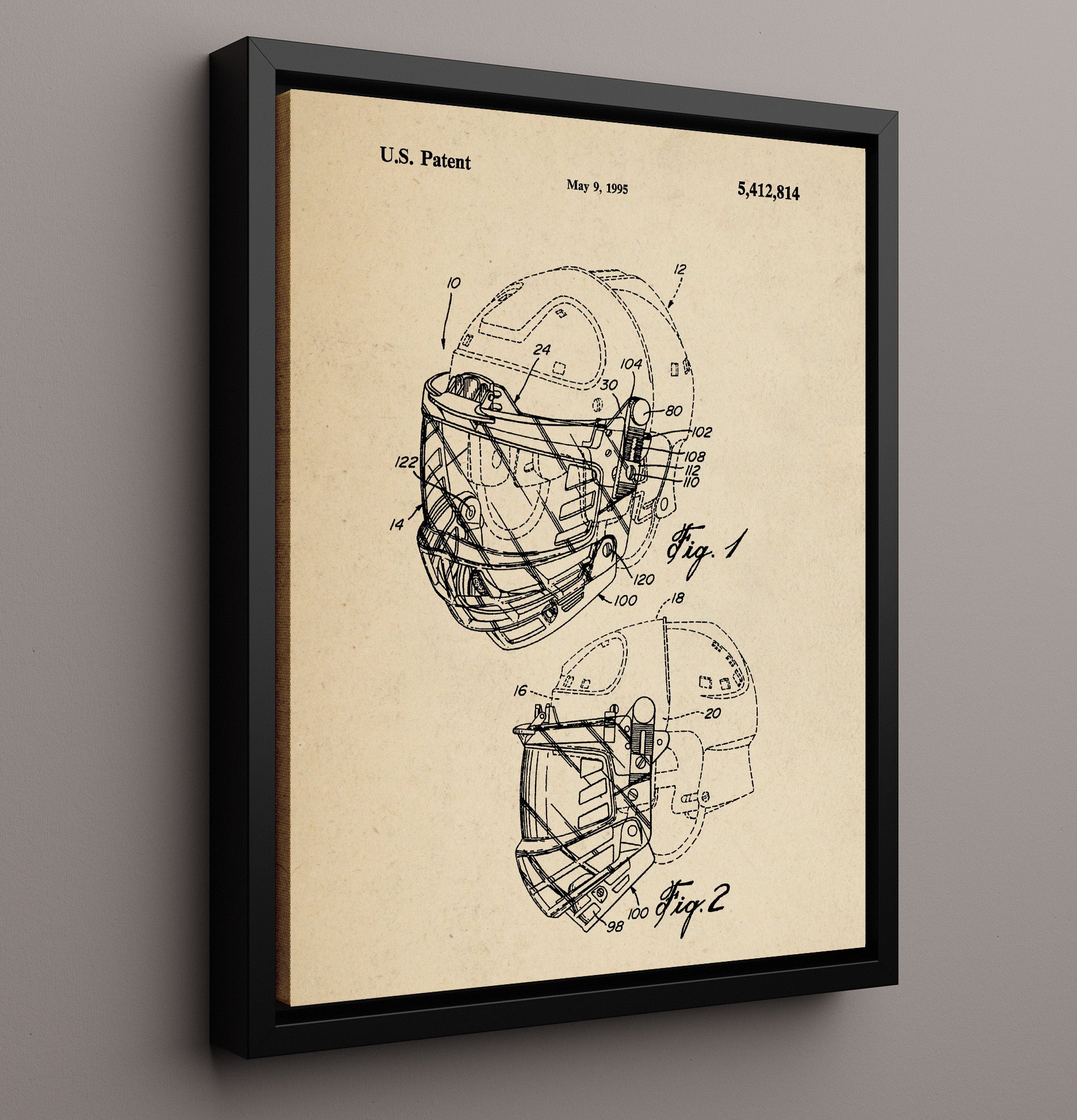 Patent Print - Football Helmet Face Mask - Unknown Inventor - 1995 - Patent 5412814 Patent Wall Art