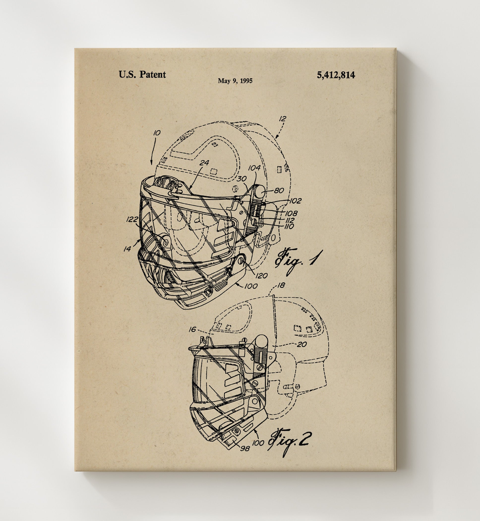 Patent Print - Football Helmet Face Mask - Unknown Inventor - 1995 - Patent 5412814 Patent Wall Art