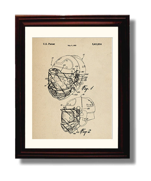 Patent Print - Football Helmet Face Mask - Unknown Inventor - 1995 - Patent 5412814 Patent Wall Art